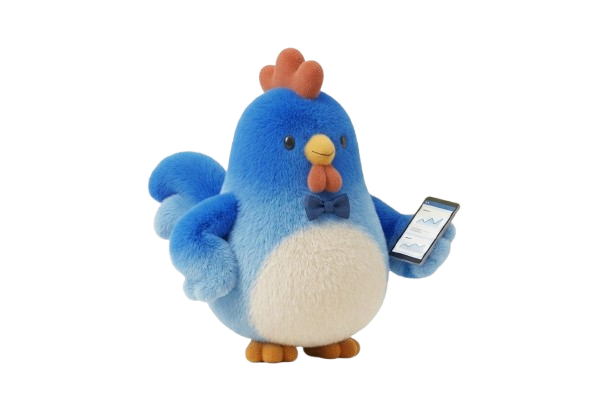 Mascotte coq consultant la trésorerie de son entreprise