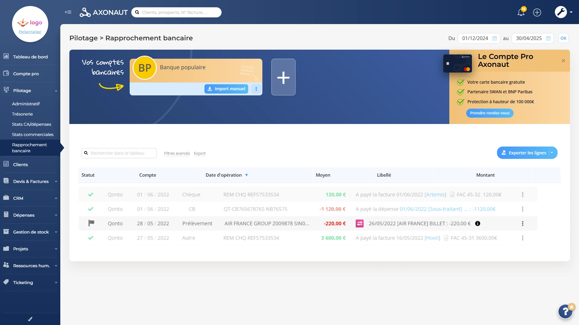 Axonaut : La compta et la trésorerie synchronisées avec votre banque