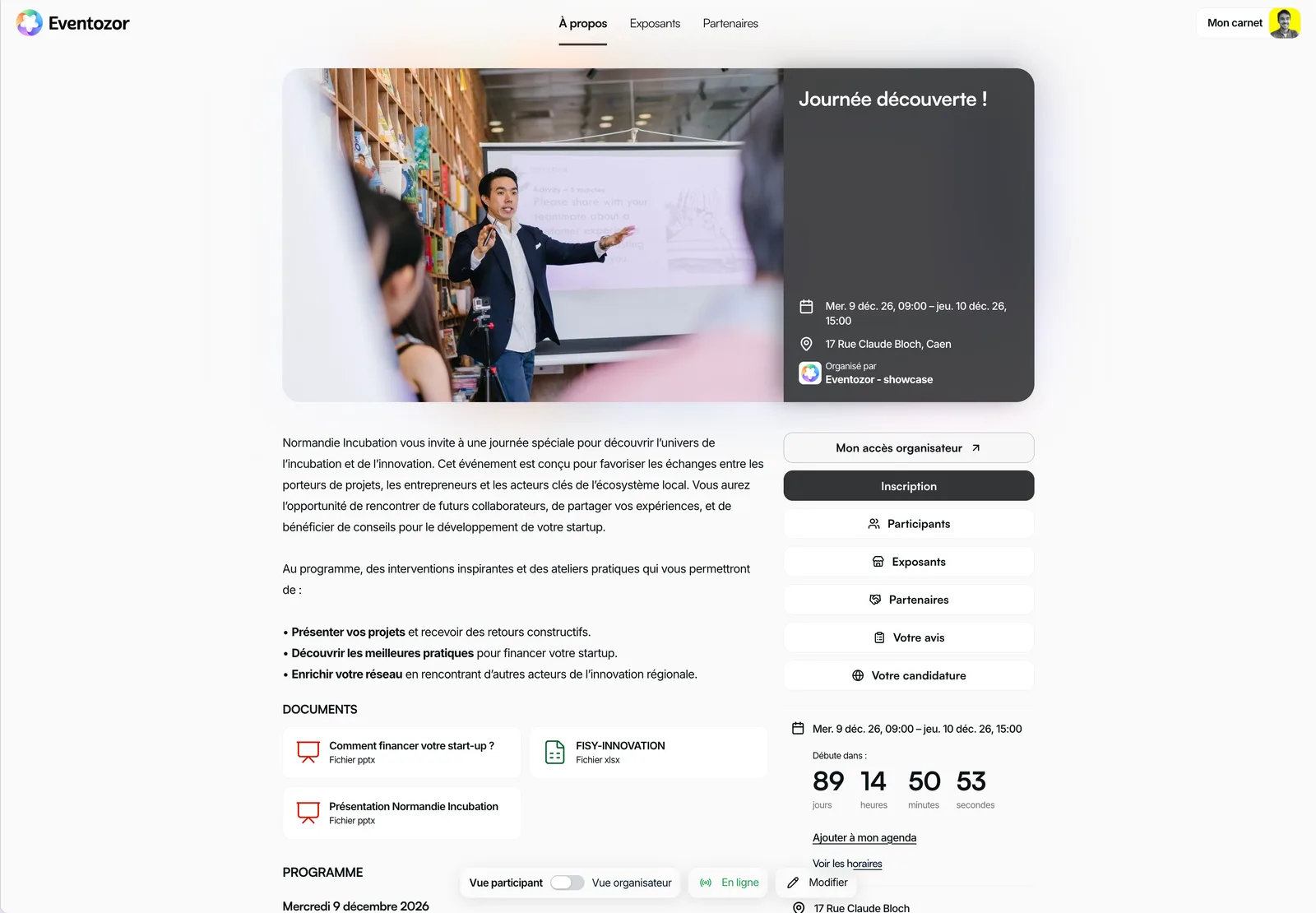 Eventozor : Une page événement prête à partager