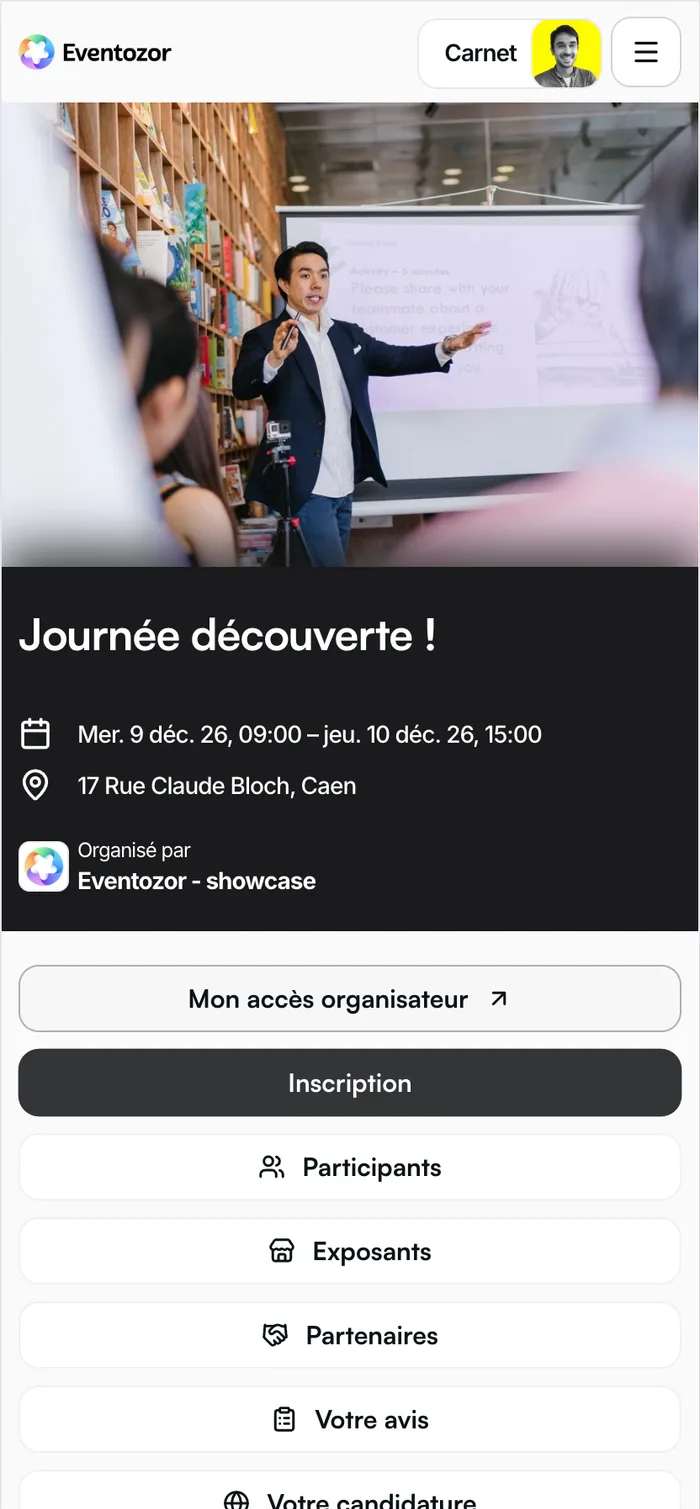 Eventozor : Pensé pour le mobile, côté participant