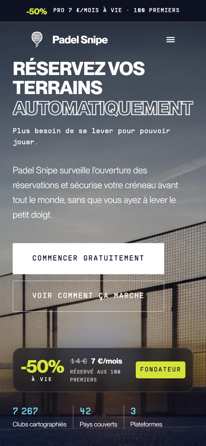 Padel Snipe : La réservation part à la seconde d'ouverture