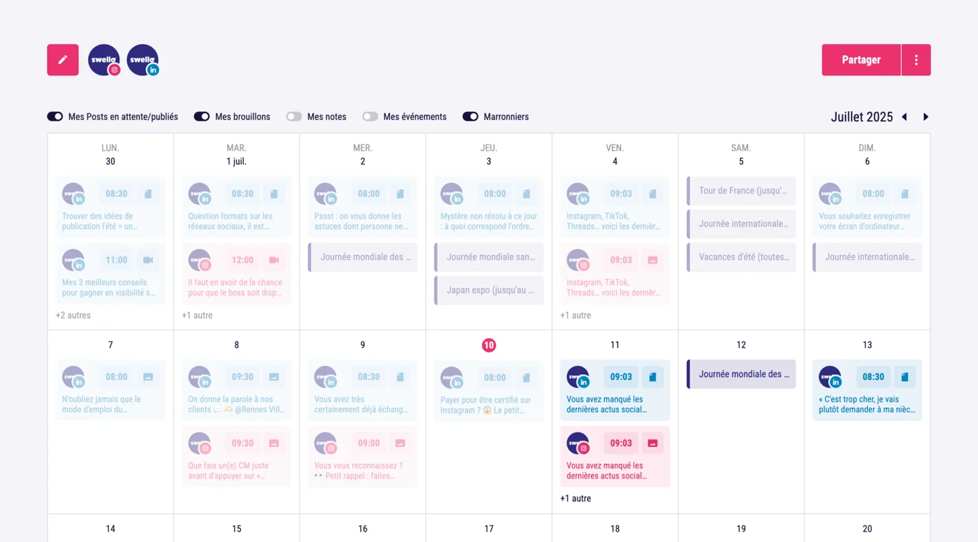 Swello : Un calendrier éditorial clair